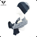 Unisex moda inverno malha cachecol beanie conjunto